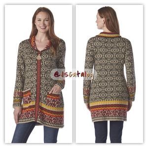 Thick Knit Jacquard Zippered Coatigan in Black